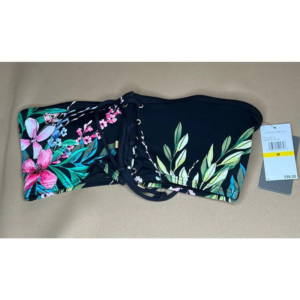 Vince Camuto Pacific Grove Front to Back Bandeau Bikini Top in Black M NWT